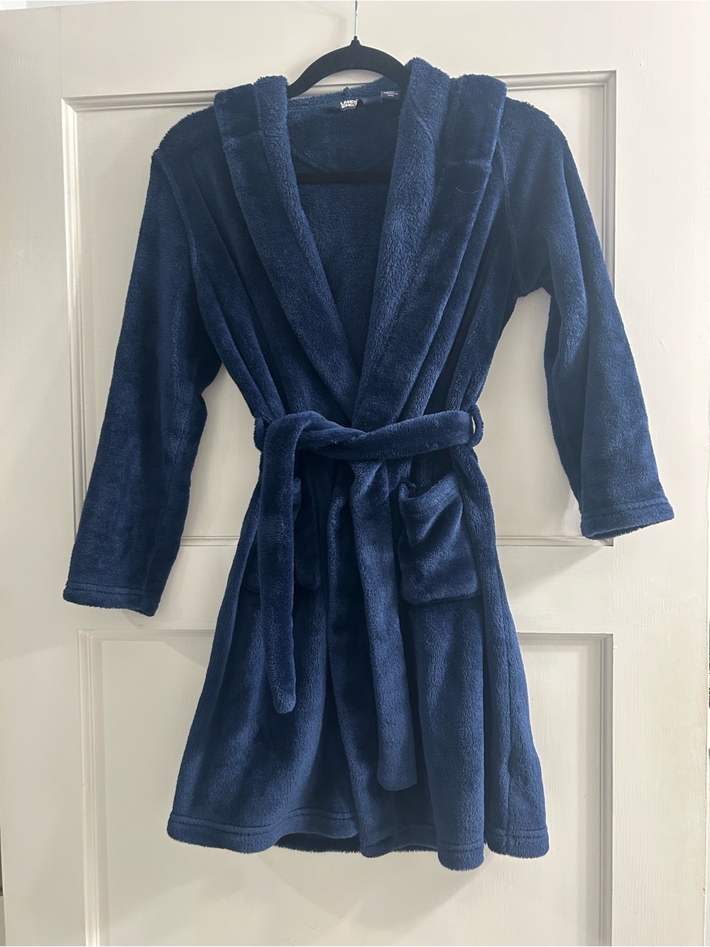 Kids Lands End Navy Fleece Hooded Robe Size 10